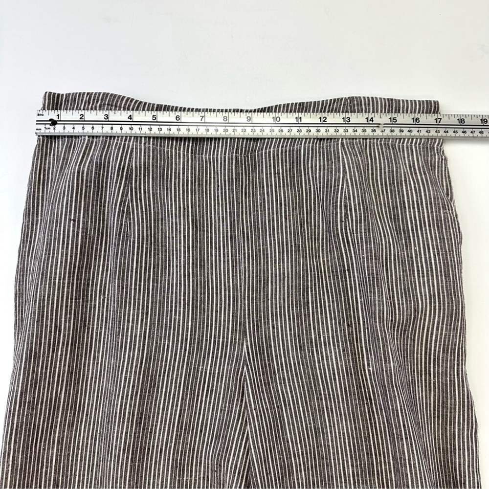 Anthropologie linen wide leg pant Large stripe brown white tie front Lagenlook - Picture 3 of 10